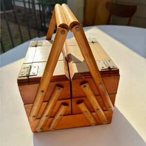 SOLD - Vintage Wooden Sewing Box with Handles